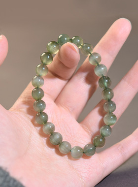 绿发晶手链女男兔毛幽灵猫眼宝石手串天然水晶玛瑙翡翠玉石散珠子
