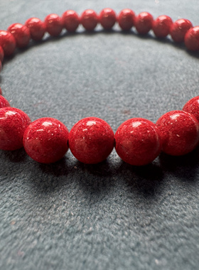 天然朱砂透光晶体颗粒手串女款本命年转运珠手链情侣礼物6mm单圈