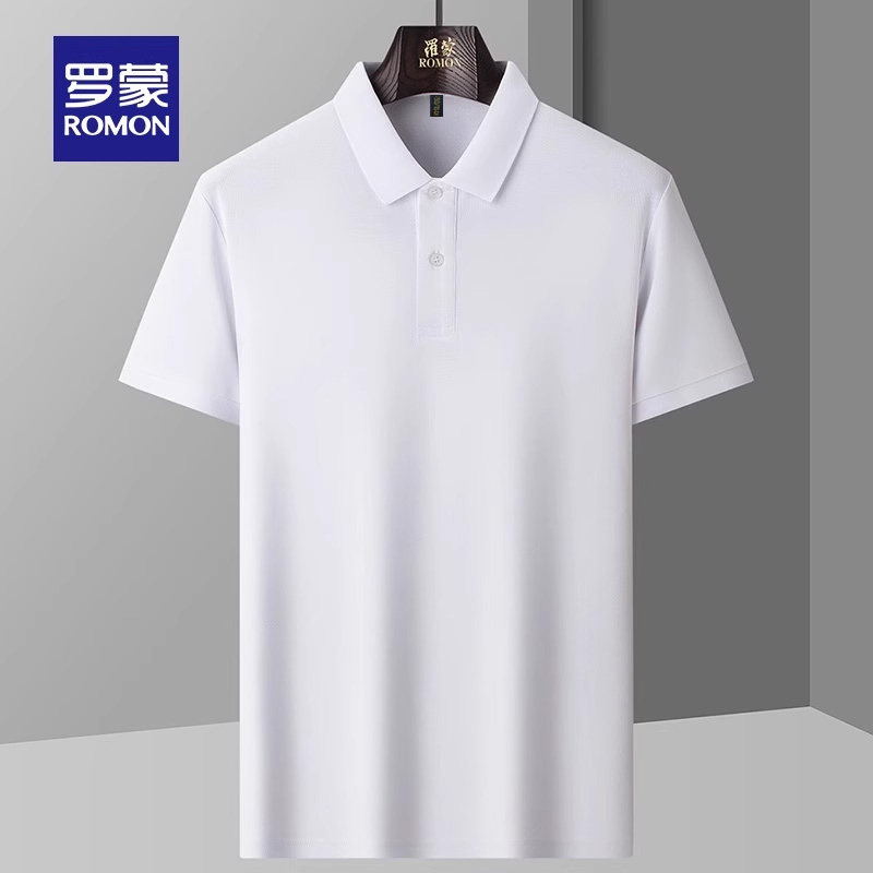罗蒙男士商务休闲翻领T恤衫2024夏季薄款简约舒适纯色短袖POLO衫
