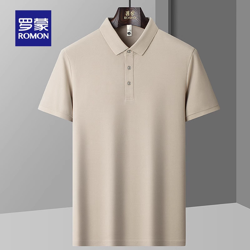 罗蒙男士商务休闲翻领短袖POLO衫2024夏季薄款简约百搭纯色T恤衫