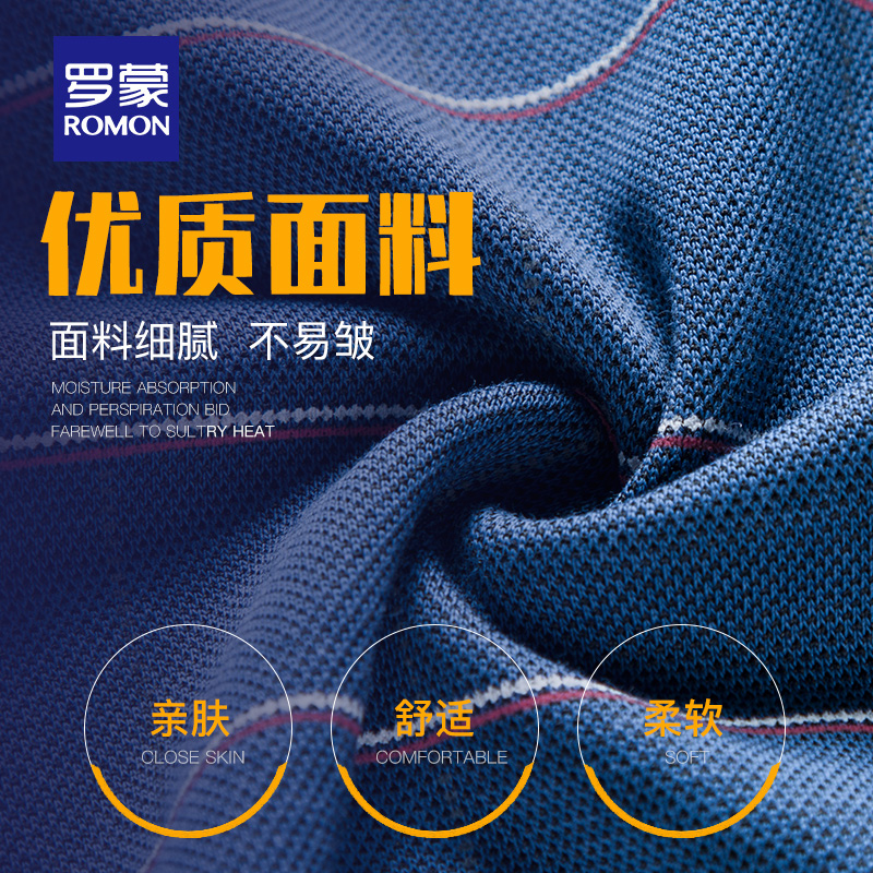 罗蒙官方旗舰店罗蒙长袖T恤衫男秋季新款商务休闲百搭POLO衫中青年条纹上衣3