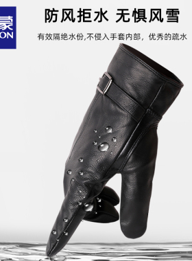 【礼盒装】罗蒙真皮手套男冬季骑行加绒加厚触屏防风保暖羊皮手套
