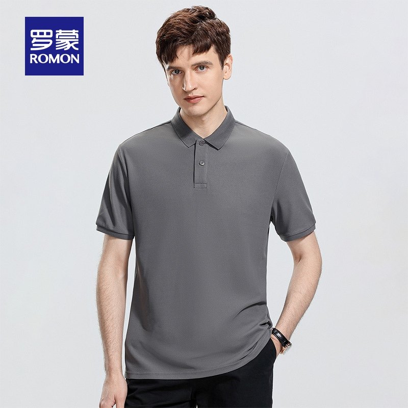 罗蒙男士商务休闲翻领T恤衫2024夏季薄款简约舒适纯色短袖POLO衫
