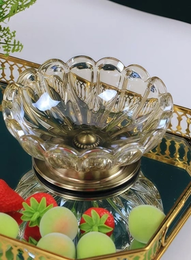 欧式金属玻璃果盘家用客厅茶几糖果罐前台零食盘轻奢饰品盘装饰品
