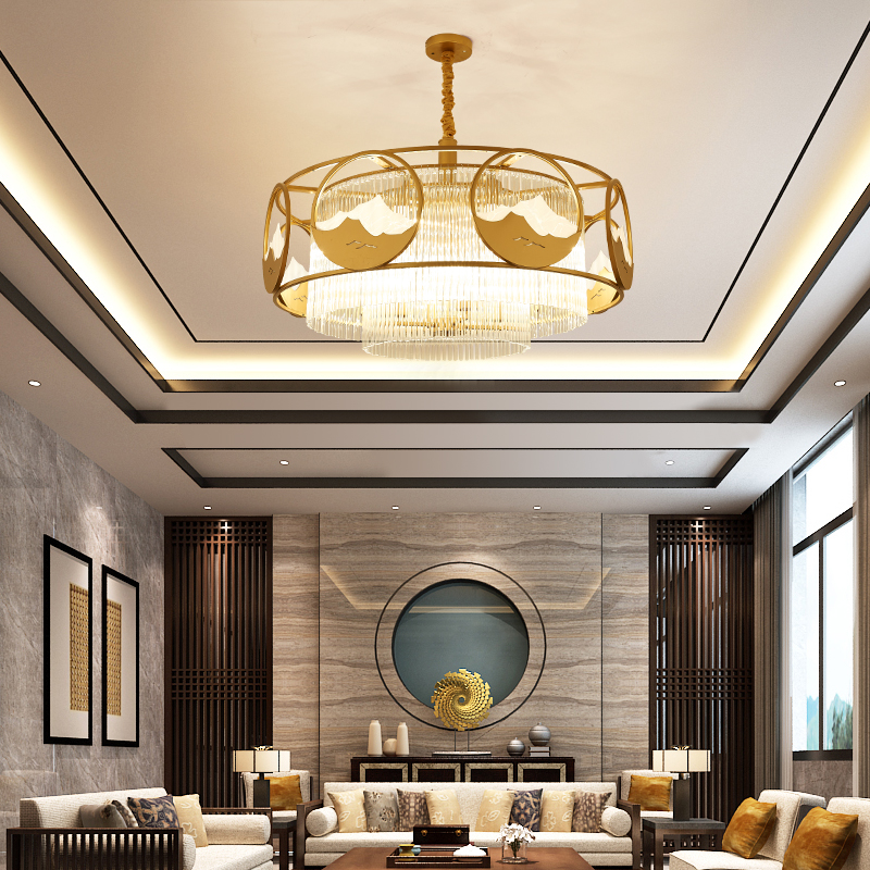 新中式大气客厅圆形水晶灯具餐厅饭店包厢酒店别墅复式楼大厅吊灯