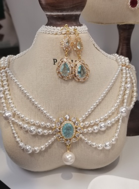 一梦星河/原创设计lo手作项链复古风珍珠耳环套装重工礼服