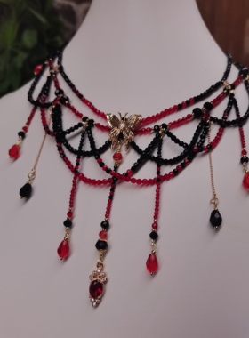 一梦星河/原创设计汉服配饰古风红黑蝴蝶流苏项链古风璎珞项链