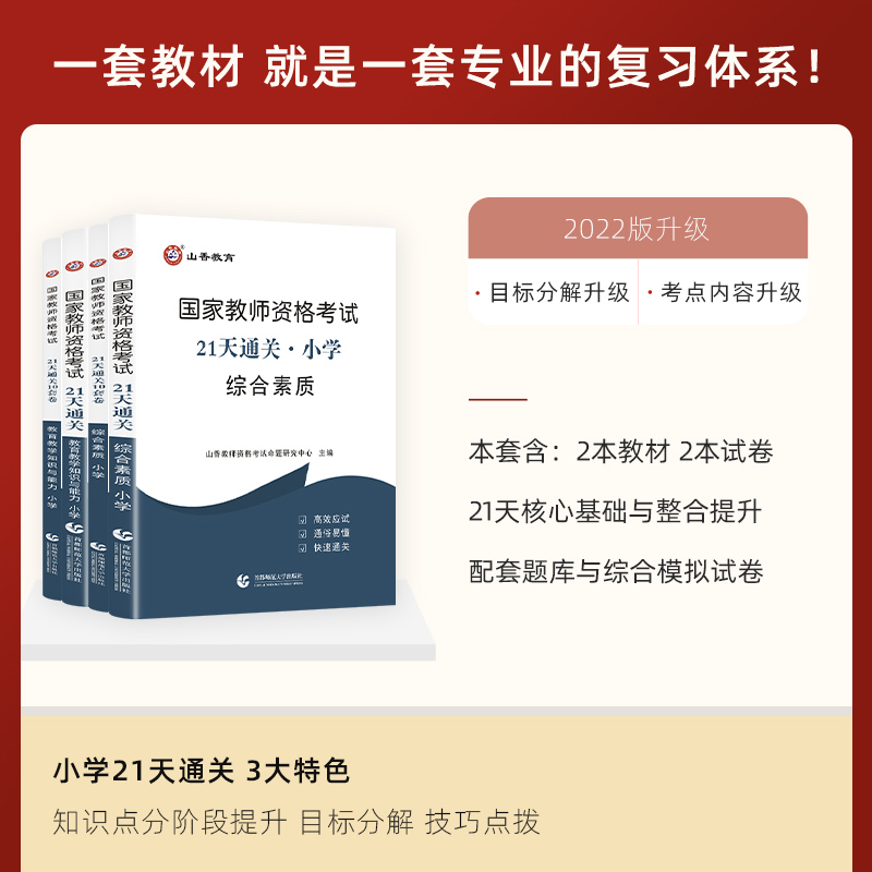 山香教育21天通关国家教师资格证考试用书2023年小学教育教学知识与能力和综合素质考点题库试卷送精讲视频课 - 图0