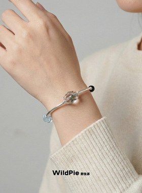 天然海蓝宝绿幽灵黑曜石手串