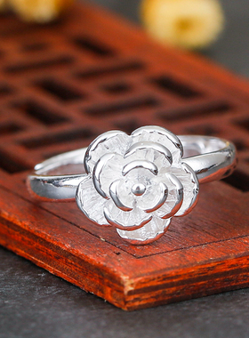 999纯银戒指女花朵食指手工足银