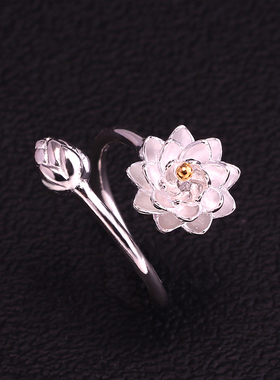 戒指999纯银时尚莲花民族风手工