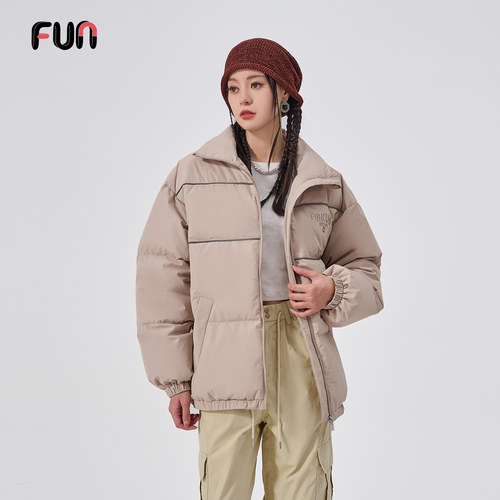 Fun2025冬季商场同款时尚运动宽松版卡其色羽绒服男女同款 - 图0