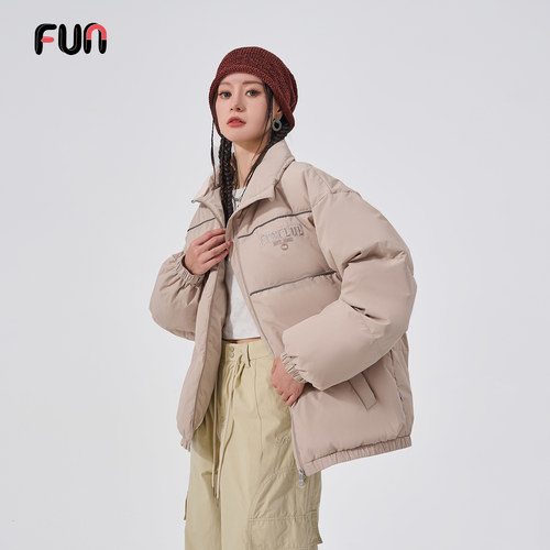 Fun2025冬季商场同款时尚运动宽松版卡其色羽绒服男女同款 - 图1