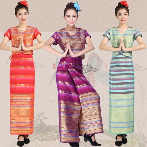 新款棉麻长袖西双版纳傣服装 傣族泼水节服饰 泰国裹裙筒裙女套装 - 图2