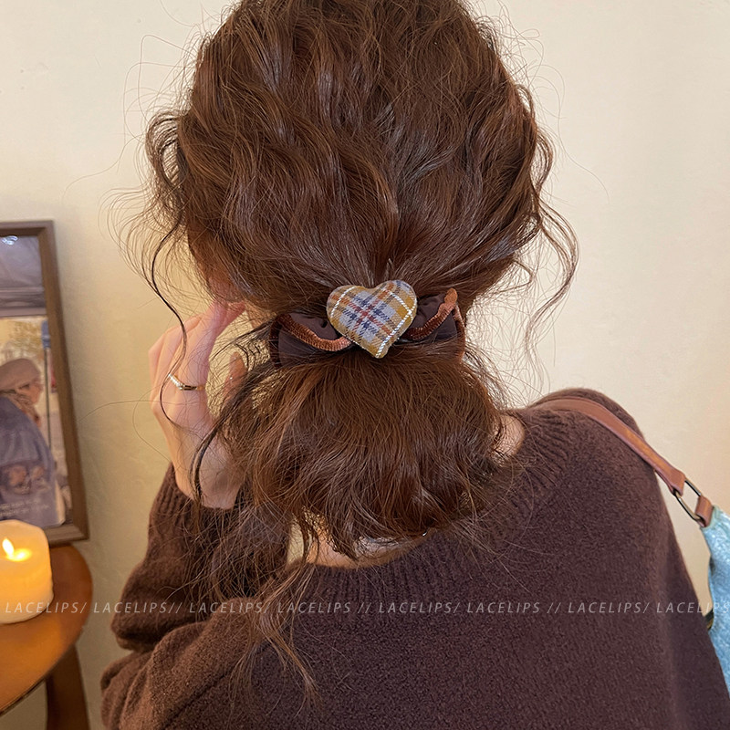 气质格纹爱心大肠发圈女2025新款巨好看扎头发绳百搭头绳头花发饰,淘宝优惠券,粉丝福利购,淘宝优惠卷