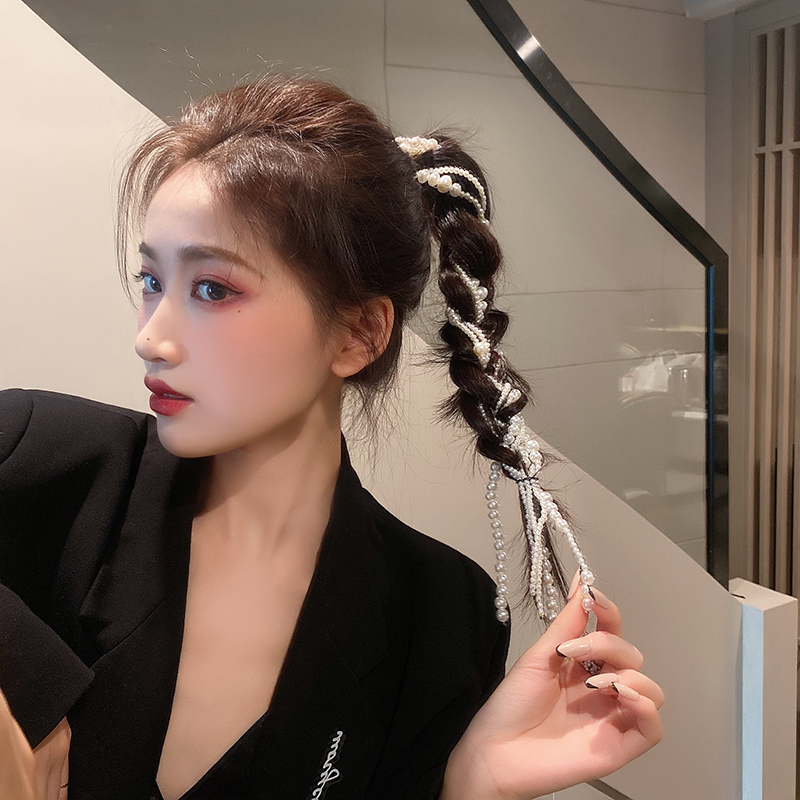 杨超越同款珍珠编发链发饰发夹超仙气ins发卡发带女绑发头饰春夏