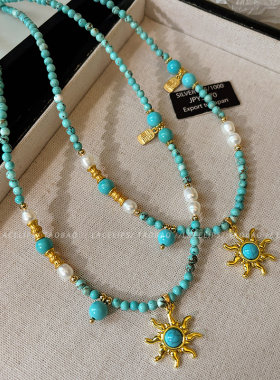 远山青绿~太阳吊坠串珠项链女