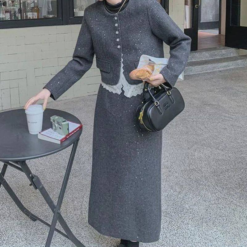 一整套秋冬穿搭高级感小香风毛呢套装女气质名媛女神范长裙两件套,淘宝优惠券,粉丝福利购,淘宝优惠卷