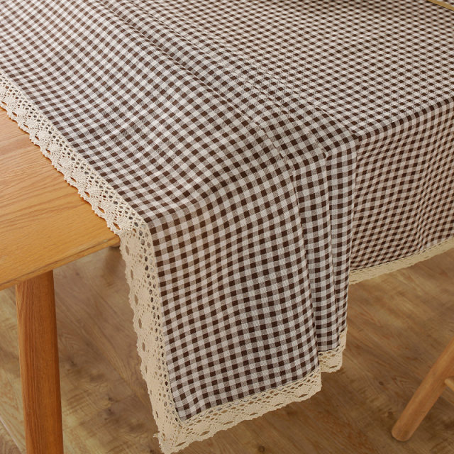 Tablecloth fabric cotton and linen ins girly heart internet celebrity plaid desk mat rectangular coffee table cloth cover dustproof