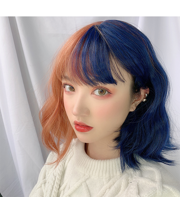 【限时清仓一条鱼家】拼接新款假发阴阳少女卷发中长款双色-图2