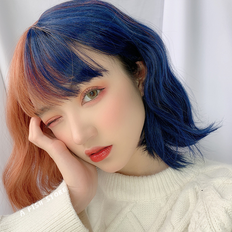 【限时清仓一条鱼家】拼接新款假发阴阳少女卷发中长款双色-图0