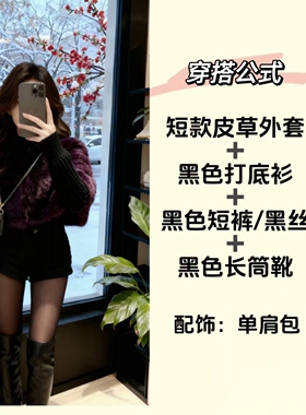 财阀千金短外套紫色环保水貂绒