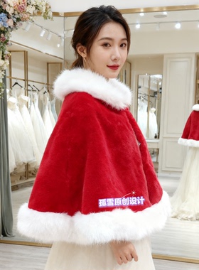 冬季大毛领甜美女新娘婚纱