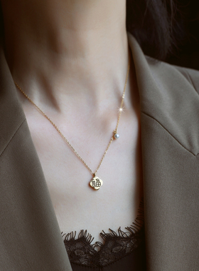 ZOXI不掉色福牌四叶草项链钛钢