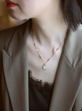 ZOXI不掉色蓝月亮天然石项链配饰