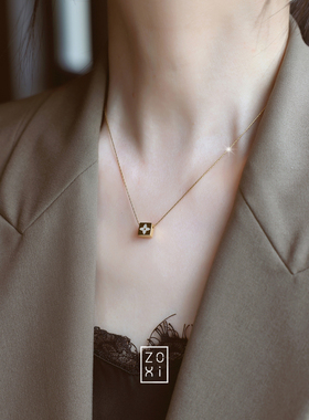 ZOXI老钱风双面四叶草项链女款