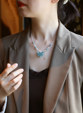 ZOXI翡翠狐狸项链新中式国潮串珠