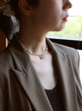 ZOXI2025年新款女款白贝珍珠项链轻奢小众颈链配礼服配饰礼物显瘦