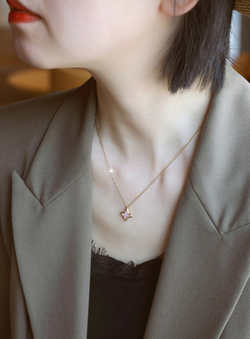 ZOXI白贝四叶草项链不掉色夏天