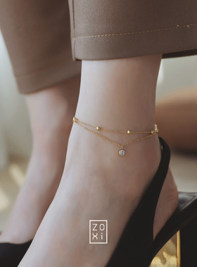 ZOXI洗澡不掉色双层脚链钛钢