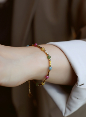 ZOXI多巴胺天然石碎碎金手链女生