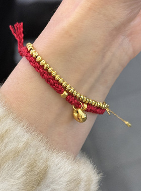 s925纯银金福袋红绳新中式手链女