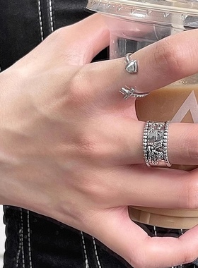 s925纯银做旧丘比特十字架戒指女