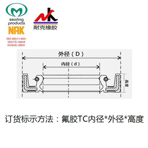 台湾NAK进口氟胶骨架油封TC FB5*15*6,50*60/62*7/8,50*65*8/9/10 - 图2