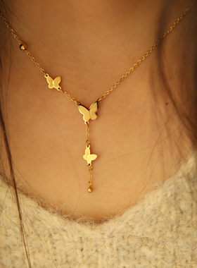 不掉色14k包金设计师金色蝴蝶