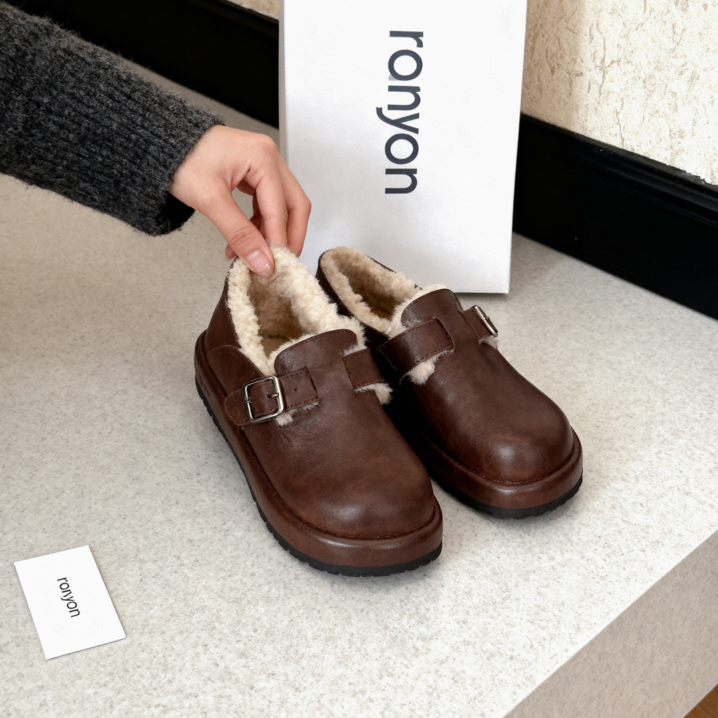 冉言2025冬新品厚底加绒勃肯鞋秋冬一脚蹬毛毛增高单鞋女,淘宝优惠券,粉丝福利购,淘宝优惠卷