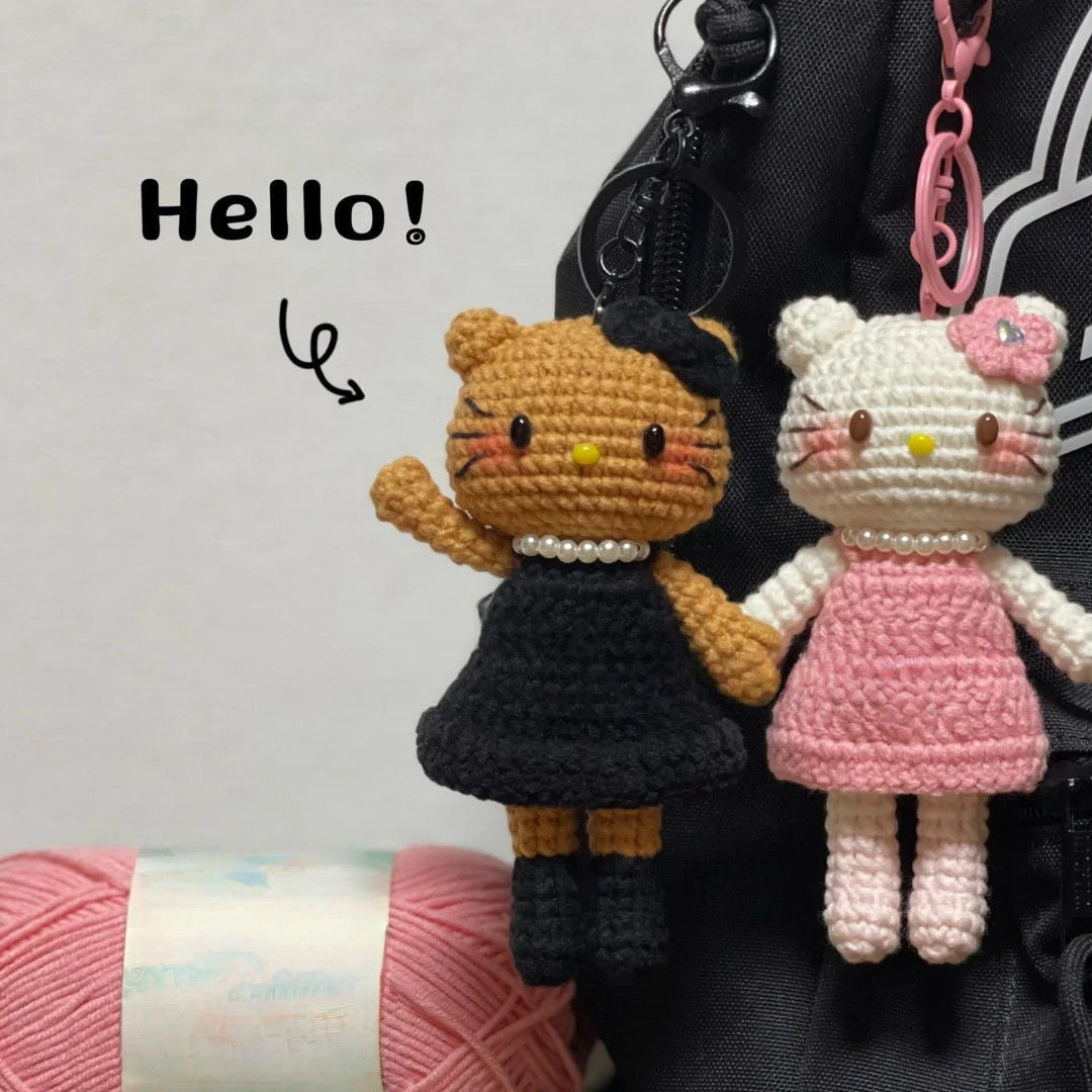 小香风长腿Kitty凯蒂包挂件钥匙扣手工diy钩针钩织毛线材料包礼物,淘宝优惠券,粉丝福利购,淘宝优惠卷
