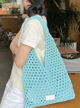 新款针织手工编织包钩针diy复古托特女单肩通勤大容量毛线手提包