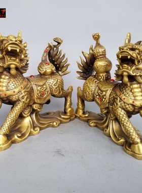 铜麒麟摆件元宝祥瑞麒麟客厅装饰铜雕铜器定制八卦铜麒麟送子麒麟