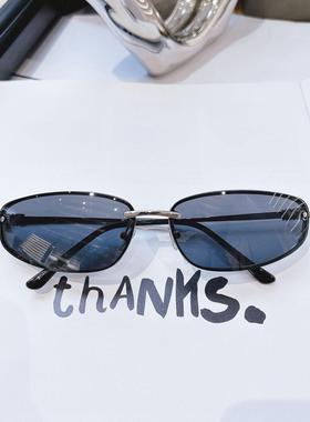 复古欧美风无框水银色Y2K辣妹风亚裔墨镜女方圆脸显瘦防晒太阳镜