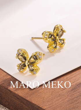 MaroMeko橄榄绿锆石蝴蝶耳钉
