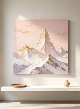 原创大芬村手绘油画粉色山峰山水画中古风治愈系玄关装饰画艺术画