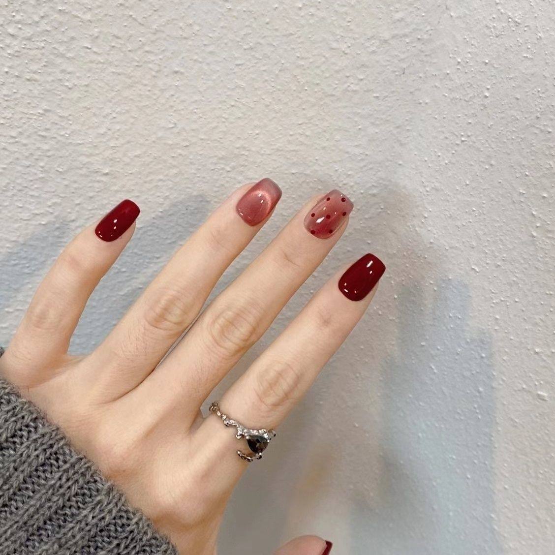 M007半手工穿戴甲显白车厘子红裸猫眼美甲高级贴气质新款ins短款,淘宝优惠券,粉丝福利购,淘宝优惠卷