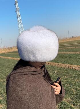 新款狐狸毛帽子女小圆帽冬季保暖护耳加厚东北公主蒙古帽全毛皮草
