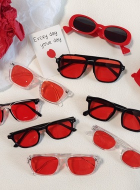 红色系复古不规则墨镜男欧美跨