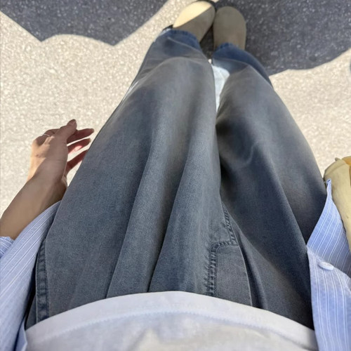 垂感天丝牛仔阔腿裤女大码夏季薄款胖妹妹高腰宽松显瘦休闲直筒裤 - 图2